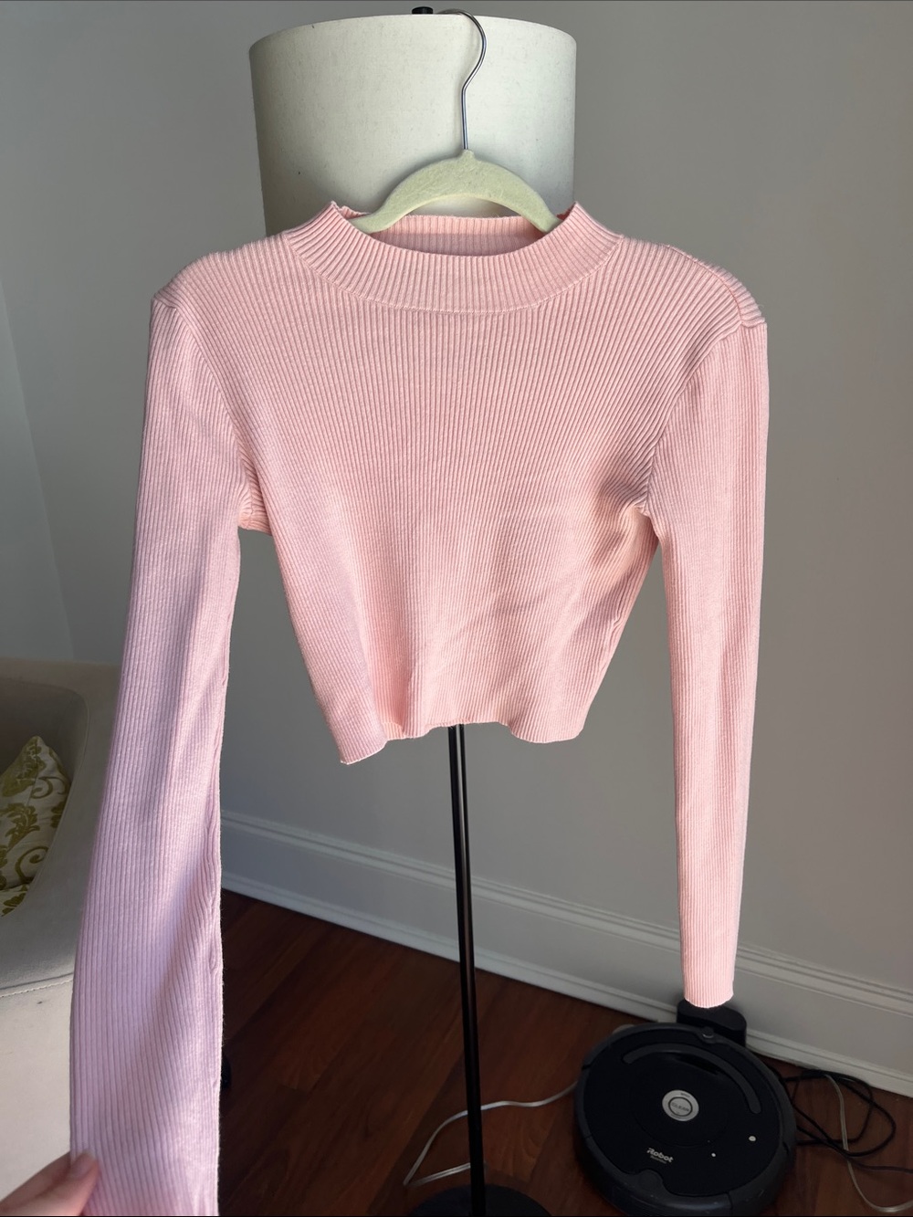 Brandy Melville Light Pink Ribbed Mock Neck Long Sleeve Crop Top